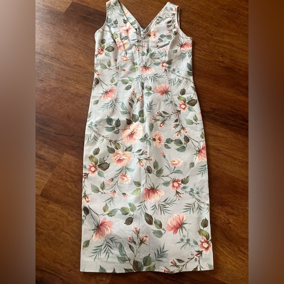 Dolce & Gabbana Dresses & Skirts - Dolce & Gabbana White Floral Midi Dress with Pink and Green Accents